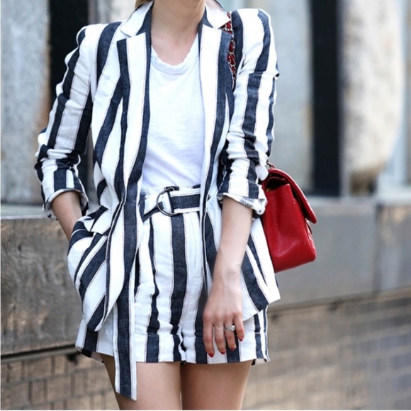 🆕 FRAME Denim Linen Striped Blazer - Picture 2 of 5